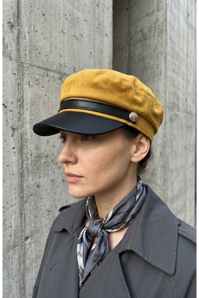 emybox Women's Suede Textured Leather Visor Captain Hat Vintage Cap Ribbon De...