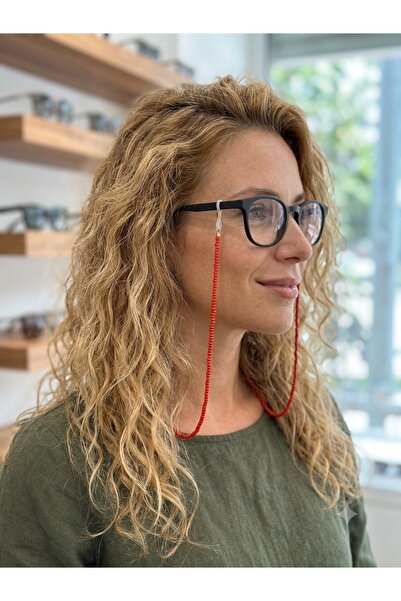 Kırmızı Kum Cam Boncuk Gözlük İpi 70 cm Optik Güneş Gözlük Uyumlu