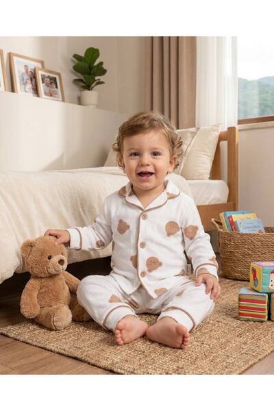 modaminikler Teddy Bear Printed Baby & Kids 100% Cotton Pajama Set