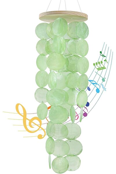 Generic Handcrafted Capiz Shell Wind Chimes for Outside, Green Coastal Style ...