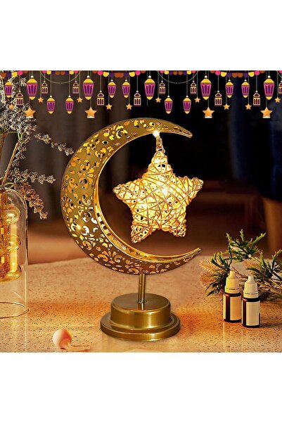 Generic زينة رمضان، أضواء ليلية LED على شكل قمر ونجمة، مصباح طاولة زخرفي، إضا...