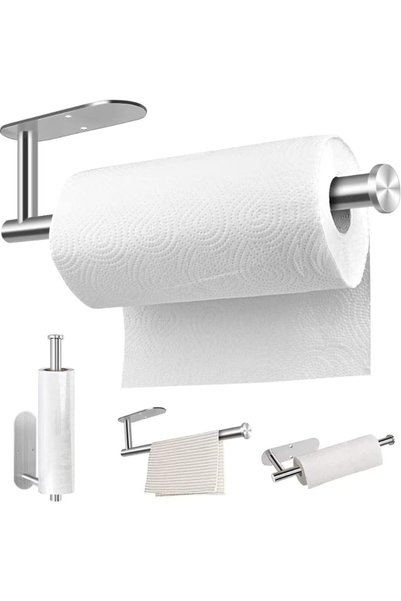 Generic Paper Towel Holder, Adhesive or Wall Mount Stand Rack Under Cabinet P...