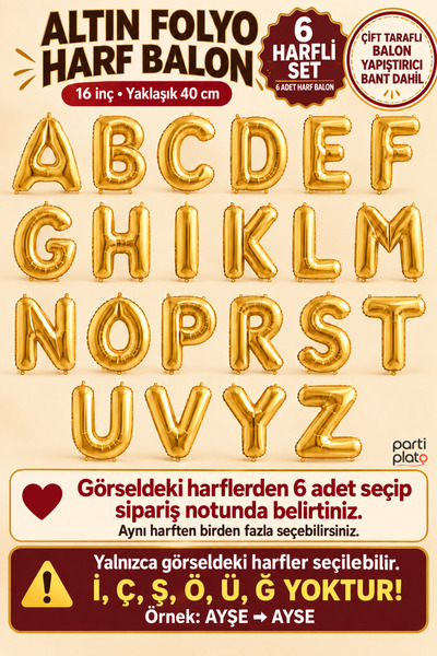 He2 Balloons Gold Foil Letter Balloon Set with 6 Letters, 16 Inches, 40 Cm, T...