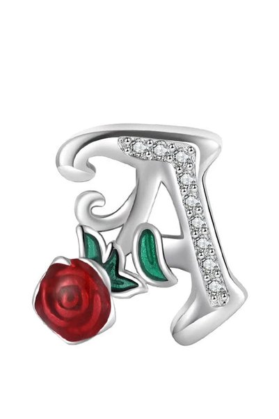 Fubena Parıldayan Taşlı Gül Desenli Harf Charm
