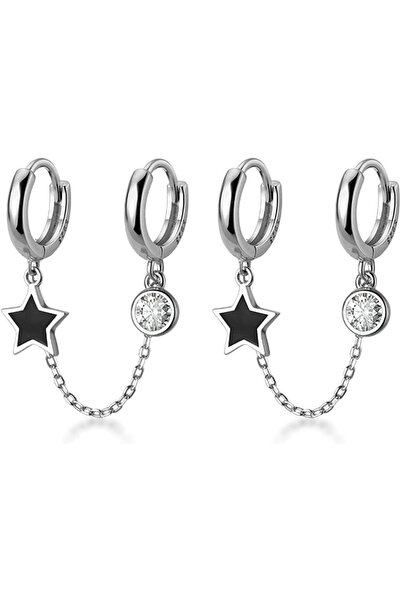 Generic Sterling Silver Earrings, 2 PCS Double Hoop Huggie Earrings, 925 Silv...