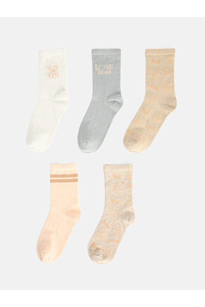 LC Waikiki Rmz Gi̇yi̇m Farkiyla Embroidered Women's Socks 5-Pack