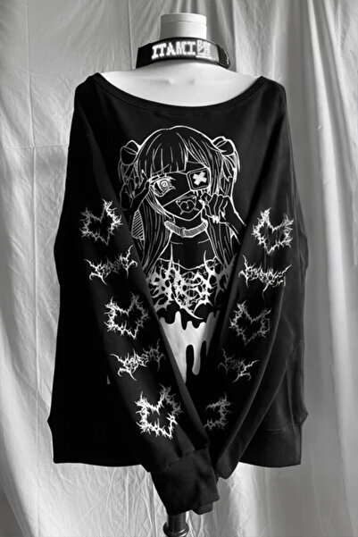 claine Siyah Yami Kawai Anime Grunge Y2K Sweatshirt