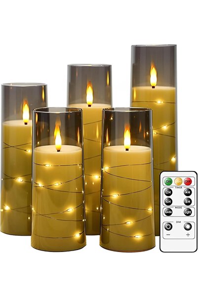 Generic 5 قطع شموع LED بدون لهب مع مؤقت وجهاز تحكم عن بعد، شموع أكريليك على ش...