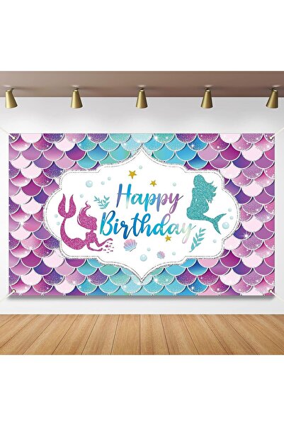 Generic Mermaid Happy Birthday Backdrop Banner Under The Sea Birthday Party f...