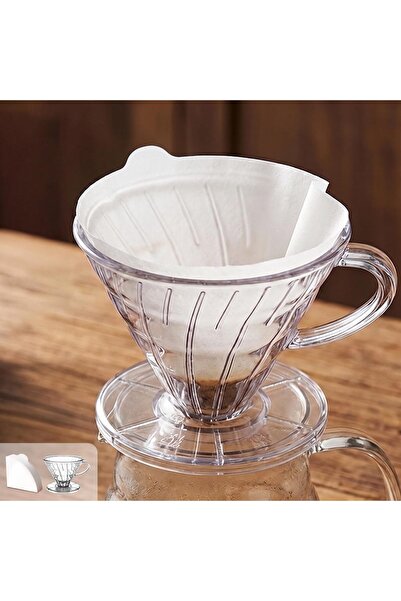 Generic فلتر قهوة V60 بلاستيكي مقاس 2 مع 100 قطعة ورق فلتر V60، سعة 1-4 أكواب...