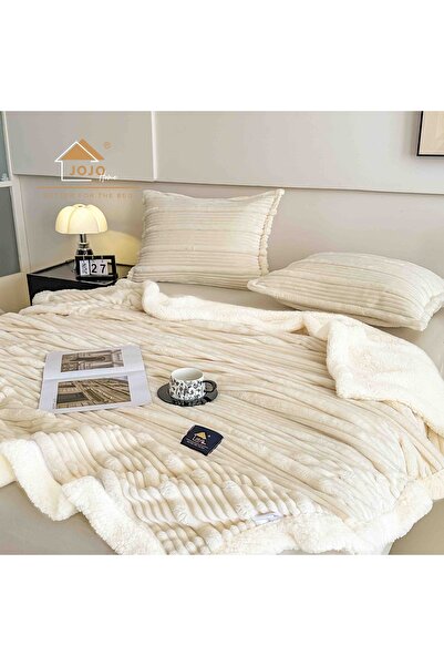 JOJO HOME Cocolino Blanket with Fur and Zipper, 200 x 230 cm + 2 Pillow