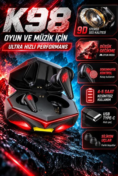 Deseja K98 Minimum Işıklı Metal Kasa Bluetooth Oyuncu Kulaklığı Kulak içi Kulaklık