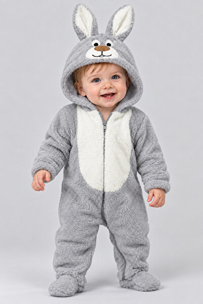BEBEKİZ Bebek Welsoft Peluş Tavşan Kulaklı Tulum Kapüşonlu Fermuarlı Patikli ...