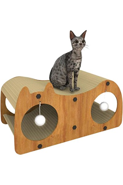 Generic Cat House Wooden Tunnel Bed Scratcher Large Pet Villa Cave with 2 Bal...