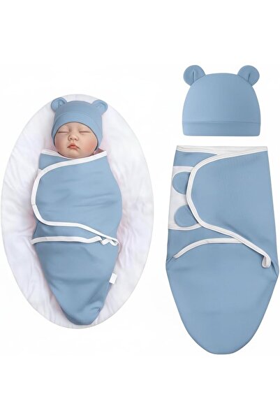 Generic Baby Swaddle Set - Breathable Cotton Wrap with Bear Ear Hat for 0-3 M...