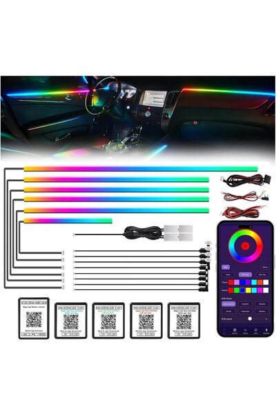 Generic أضواء LED داخلية للسيارة من الأكريليك، طقم ألياف بصرية RGB 18 في 1 لإ...
