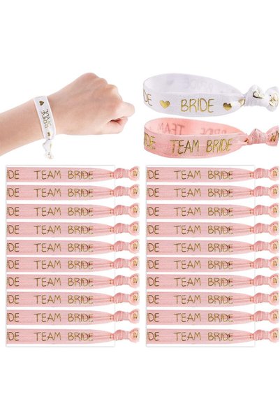 Generic Hen Party Wristbands Set, 1 White Bride Wristband +20pcs Pink Team Bride Wristband, with Rose Gold L
