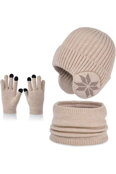 Generic Kids Winter Hat Gloves Scarf Set,Thermal Knit Crochet Thick Fluffy To...