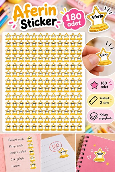 Buki'nin Atölyesi 180 Adet ödüllü Yıldız Öğretmen Motivasyon Sticker Seti – Ö...