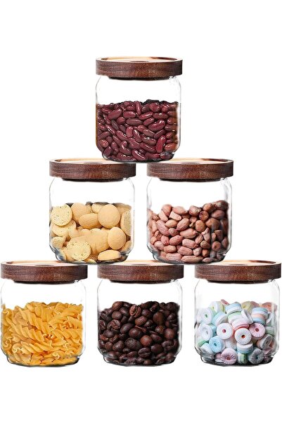 Generic Glass Storage Jars with Acacia Wood Lids -Set of 3 Transparent Borosi...