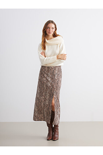 LC Waikiki Rmz Gi̇yi̇m Farkiyla Zippered Waist Snake Skin Embroidered Skirt