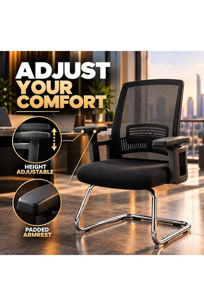 THE RED CREW COMFY-V Visitor Chair, Ergonomic Mesh Back, Adjustable Lumbar Support & Armrests, Cushioned Seat, Premium Chrome Cantilever Base, Office & Meeting Chair