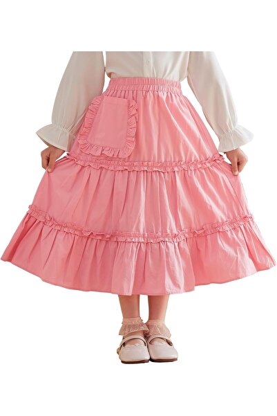 Generic Girls Elastic Waisted Tiered Ruffled Hem Skirt