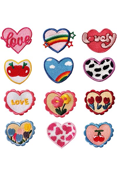 Generic Embroidered Self-Adhesive Heart Patches for Decoration, 12PCS Cute Pa...