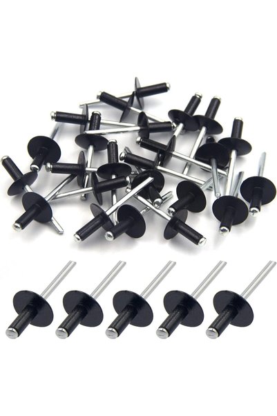 Generic 50 PCS Large Flange Rivets, 4mm x 12mm x 12mm Black Aluminum Blind Po...