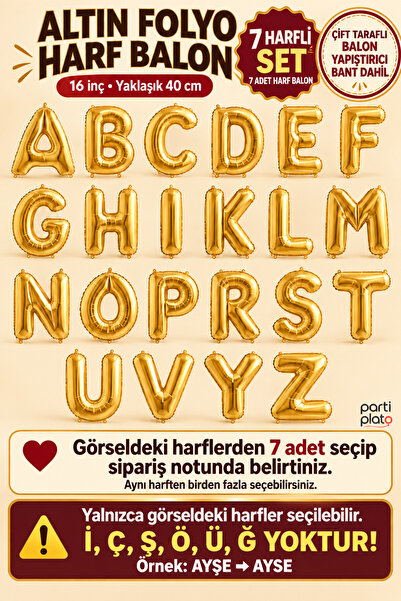 He2 Balloons Gold Foil Letter Balloon Set with 7 Letters, 16 Inches, 40 Cm, T...