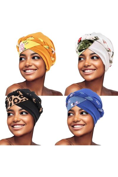 Generic Elegant African Turban Cap with Braid Pattern, Pre-Tied Chemo Headwea...