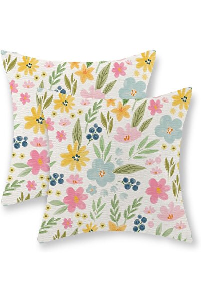 Generic 2 Packs Spring Floral Pillow Covers, Watercolor Yellow Pink Blue Flow...
