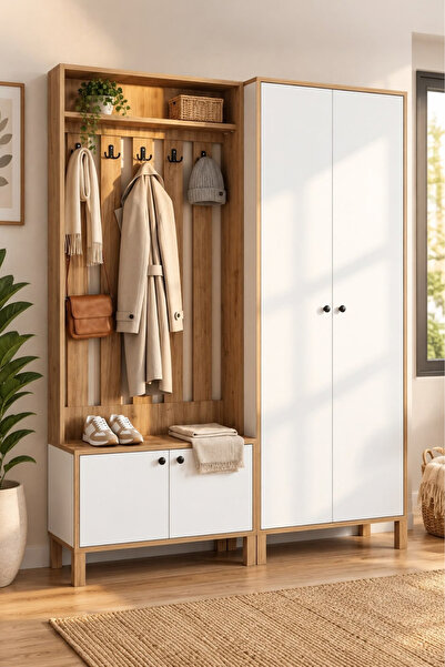 Moderniya Nature 4 Kapaklı 7 Raflı Geniş Portmanto Ayakkabılık Antre Hol Askı...