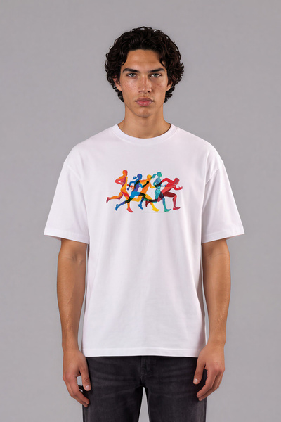 VSRN Tricou supradimensionat alb cu imprimeu frontal Runner 6 Design