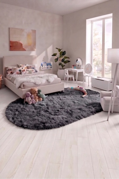 SOFT DECOR Antrasit Kaymaz Taban Peluş Oval Kesim Çocuk odası Tozumaz Yumuşak...