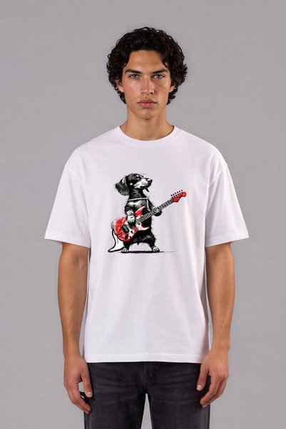 VSRN Tricou alb oversize cu imprimeu frontal Sweet Rocker Design