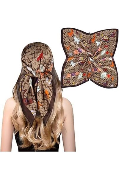 Generic Head Scarf for Women, Lightweight silk Satin Square Scarf for Hair an...