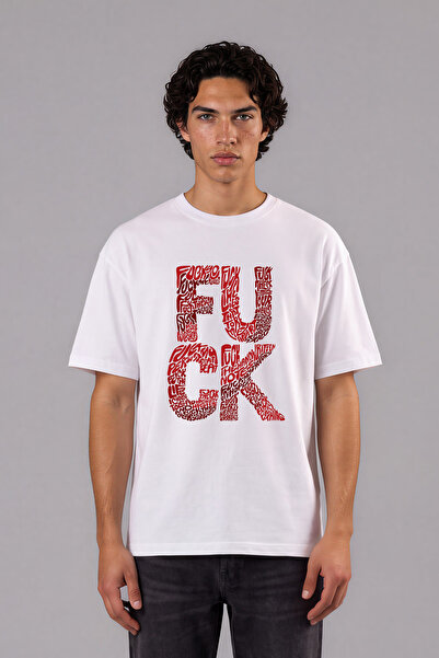 VSRN Tricou oversize alb cu imprimeu frontal Fck 5 Design