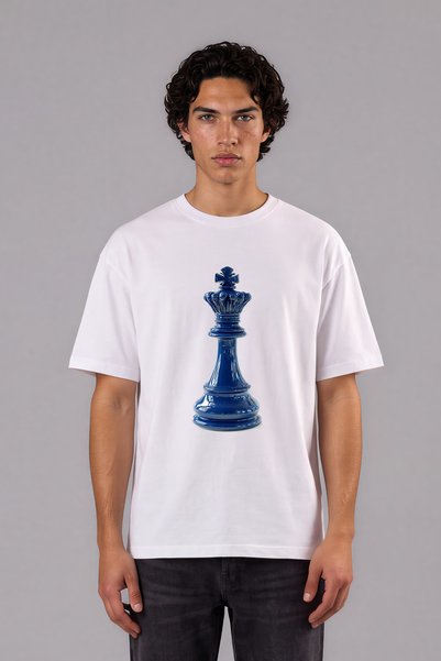VSRN Tricou supradimensionat alb cu imprimeu frontal Blue Shah Design