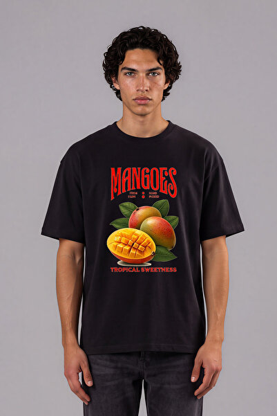 VSRN Μπλουζάκι Mangoes Design με μπροστινή στάμπα, μαύρο, oversized