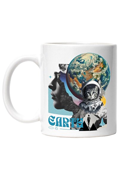 INOVATIX Personalized white mug, Abstract Art Human Face Planet Earth Moon Ca...