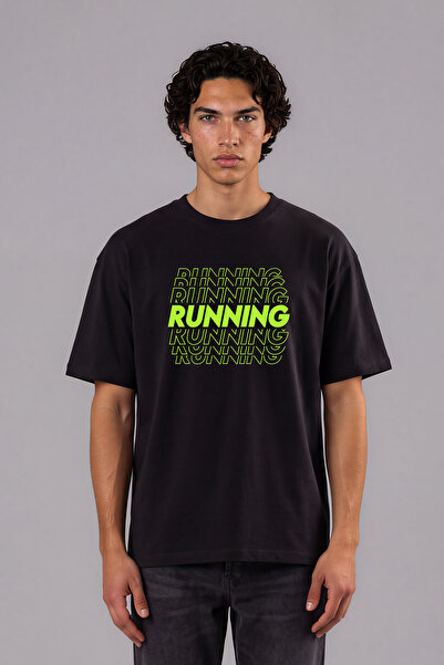 VSRN Тениска Running Running 3 Design с предварително отпечатан дизайн, черна...