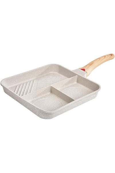 Generic Nonstick Divided Grill Pan, 3-in-1 Square Egg Skillet with Bakelite H...