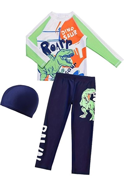 Generic Boys Swimsuits 3 Piece Long Sleeve Rash Guard Swimsuit Set Swimwear