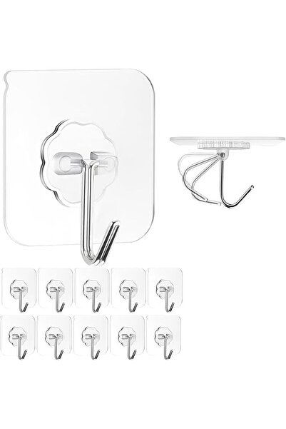 Generic 10PCS Sticky Wall Hooks, Clear Powerful Adhesive Hooks for Home Kitch...