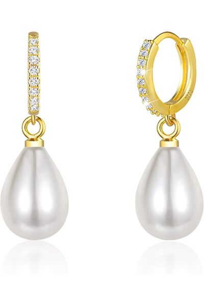 Generic Silver/14K Gold Plated Leverback Dangle Pearl Earrings for Women
