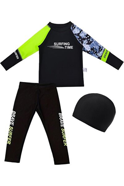Generic Boys Swimsuits 3 Piece Long Sleeve Rash Guard Swimsuit Set Swimwear