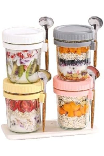 Generic Red Dot Gift® Overnight Oats Jars with Spoon and Lid, Airtight Oatmea...