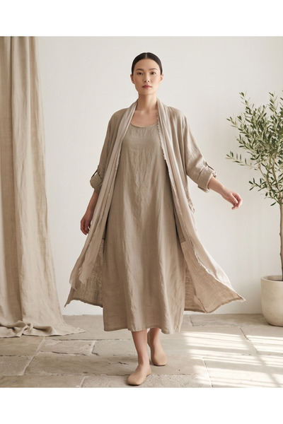 Lino Women's Natural Linen Sleeveless Dress & Silk Blend Tassel Detailed Long...