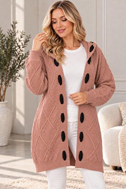 AQE FASHION Γυναικεία ζακέτα με κουκούλα, μακρυμάνικη, χωρίς κλείσιμο, με δια...